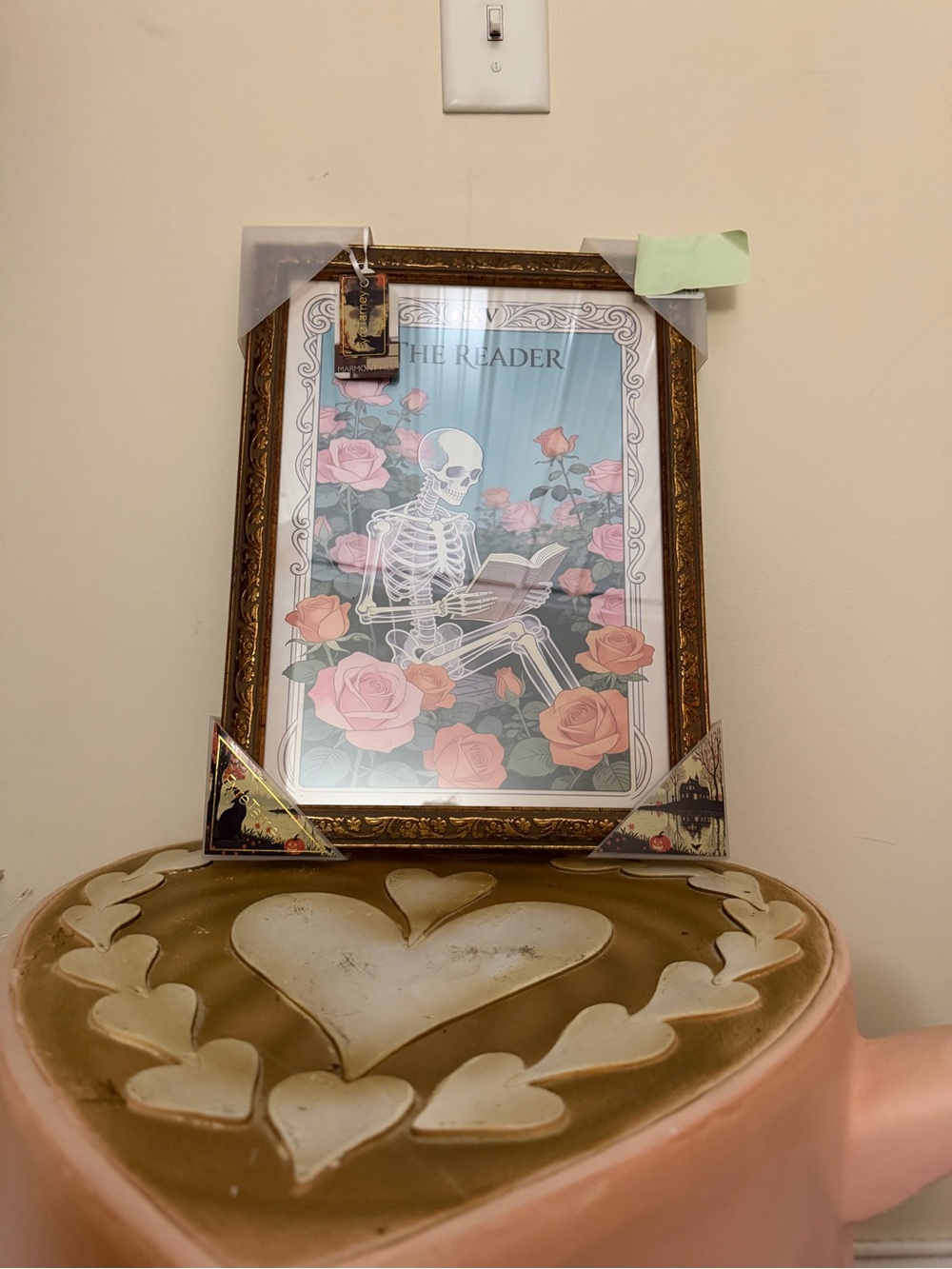 Marmont Hill Gold Framed Wall Hanging Halloween Skeleton The Reader Picture